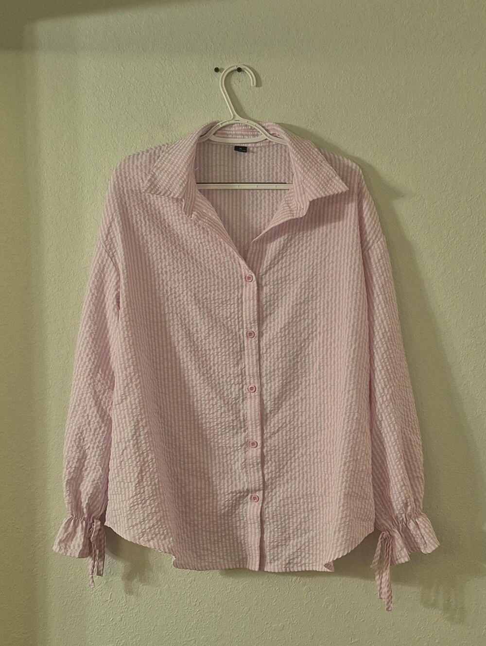 Light Pink Seersucker Button-Down Shirt with Tie Cuffs